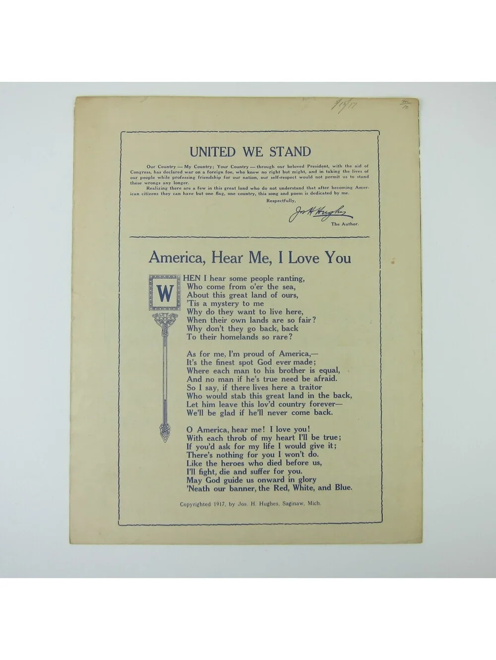 Sheet Music The Finest Flag That Flies Harry Richardson Joseph Hughes WWI 1917